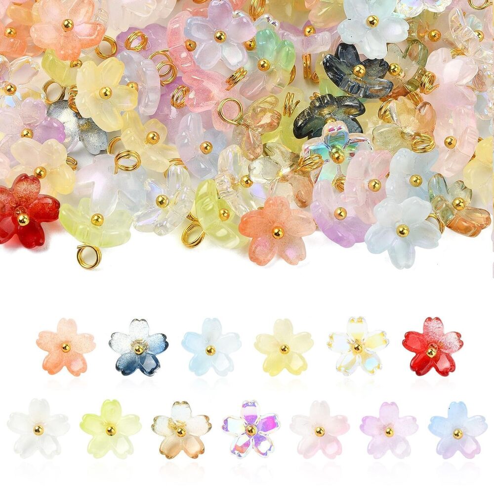 5486 150 Pcs 15 Colors Glass Flower Charms for Jewelry Making Two Tone